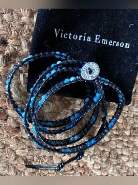 Victoria Emerson Black Cord Wrap Bracelet with Turquoise Beads